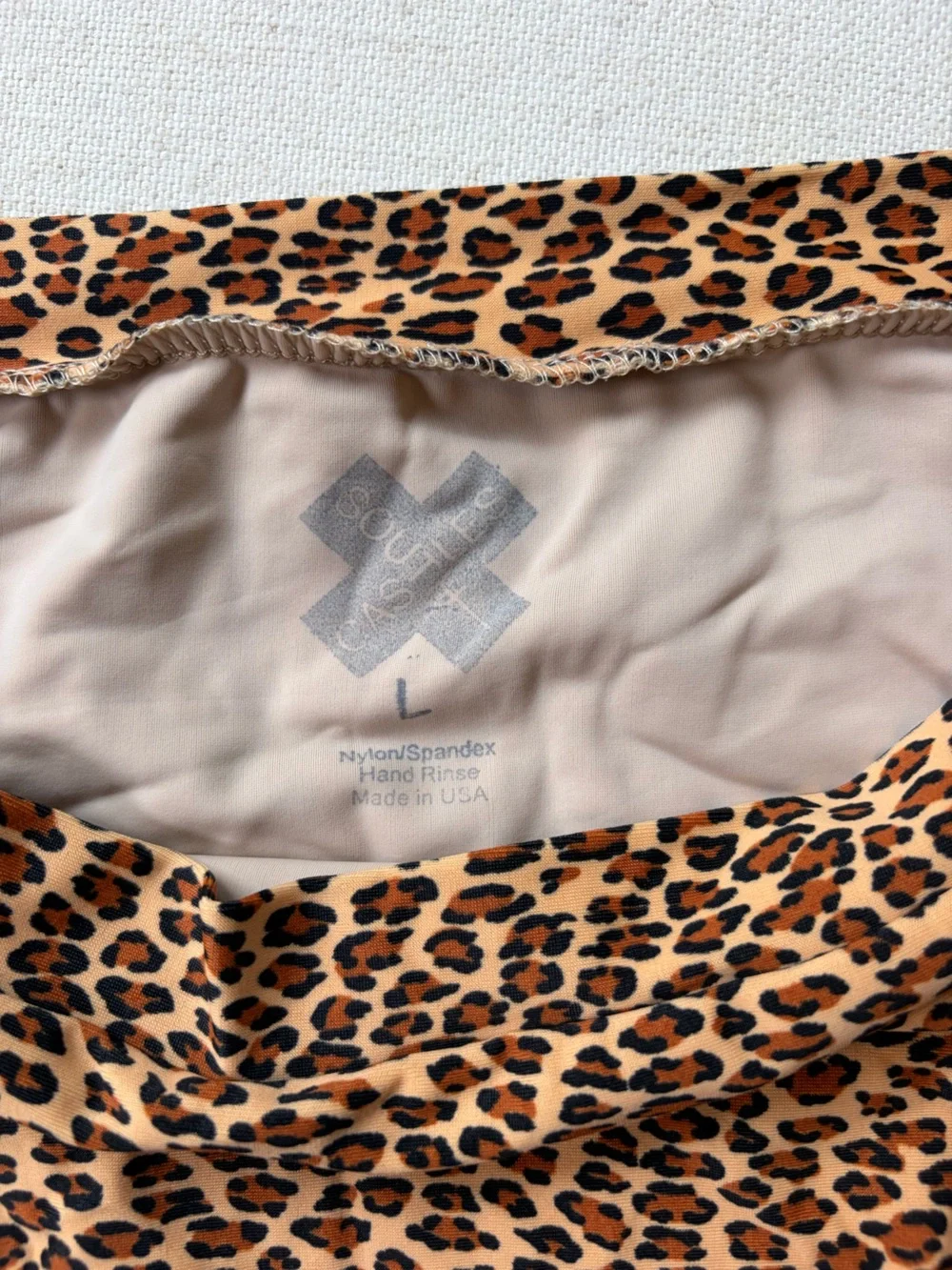 XOXO Leopard Print One-Shoulder Bikini Set in Brown/Tan